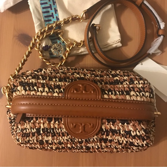 🥰 Tory Burch LEMING SOFT RAFFIA SMALL FRAME CROSSBODY - Picture 10 of 12